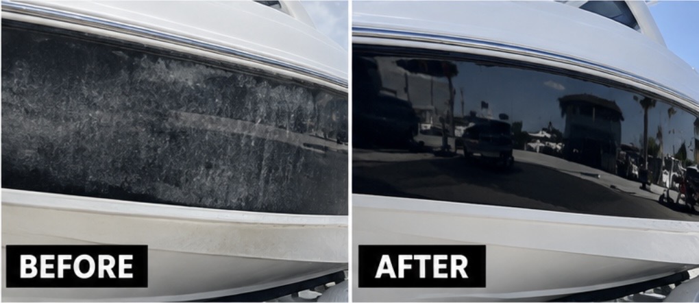 Boat exterior before and after marine detailing