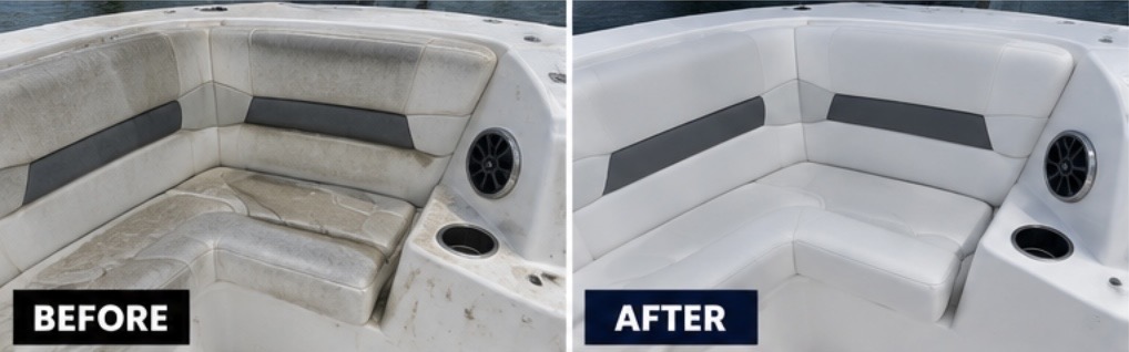 Boat interior before and after marine detailing