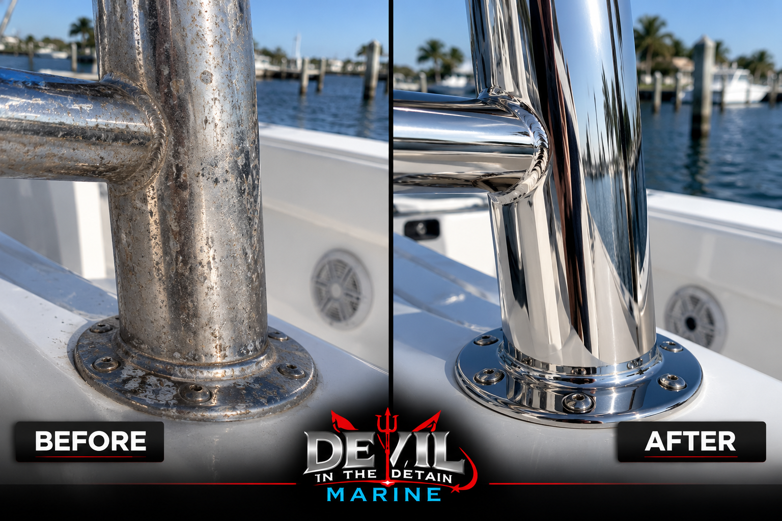 Stainless steel before and after marine detailing